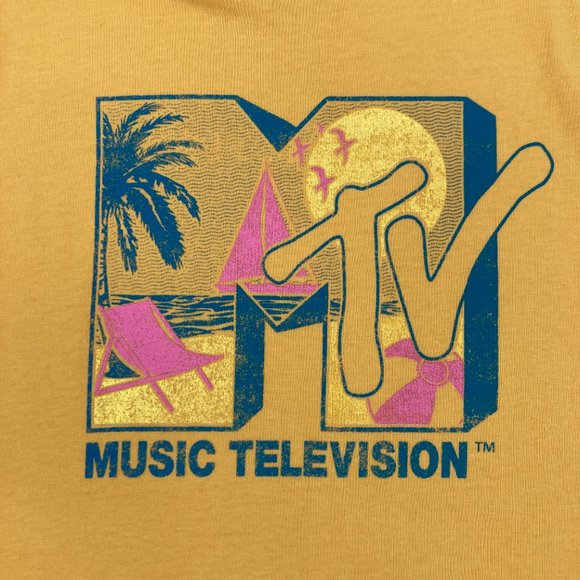 MTV Retro Logo Tropical Muscle Tee -- Palm Tree Beach Theme - Picture 2 of 5